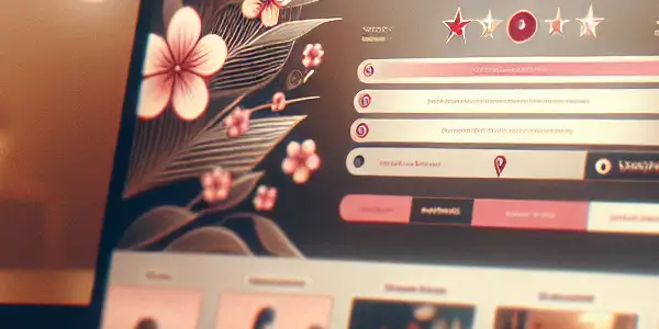 A laptop displaying a vibrant adult video platform interface in a cozy, modern home setting.