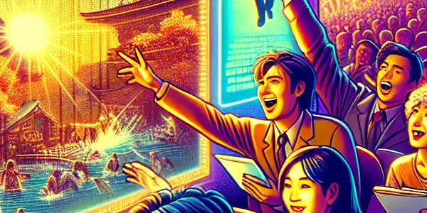 A vibrant digital forum scene with diverse users discussing Japanese AV cinema and adult films, featuring engaging interactions.